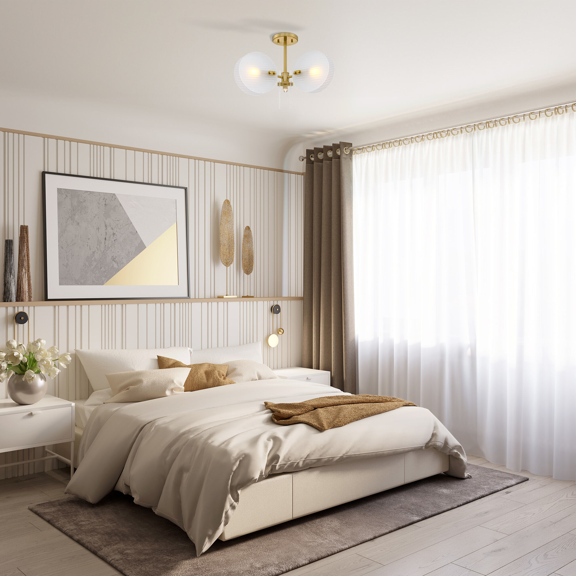 Sky Fall 3 Light 20.75 inch Brushed Gold Semi Flush Mount Ceiling Light